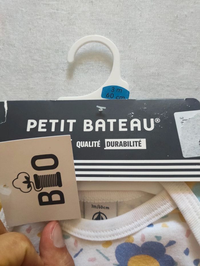 Lot de 3 bodies manches courtes petit bateau bio 3 mois - photo numéro 2