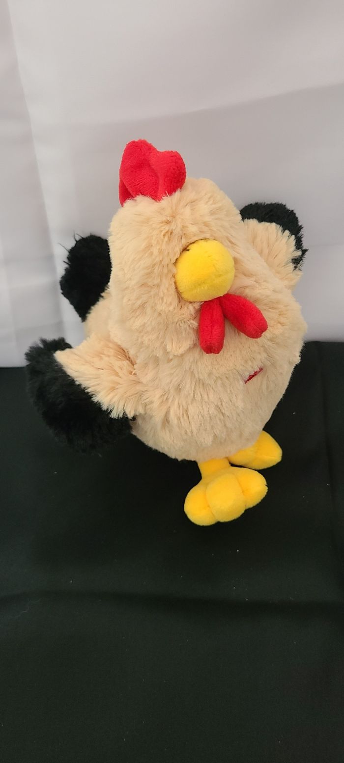 Petite peluche doudou coq beige caramel rouge noir - photo numéro 4