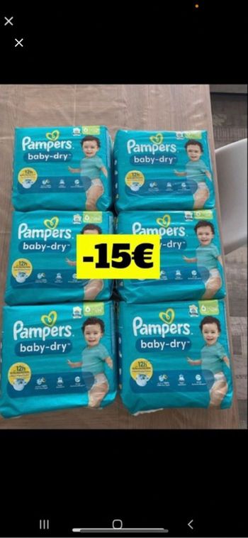Six paquets de couches Pampers baby dry taille 6