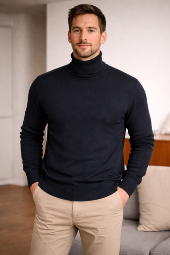 Pull col roulé marine Taille M Celio