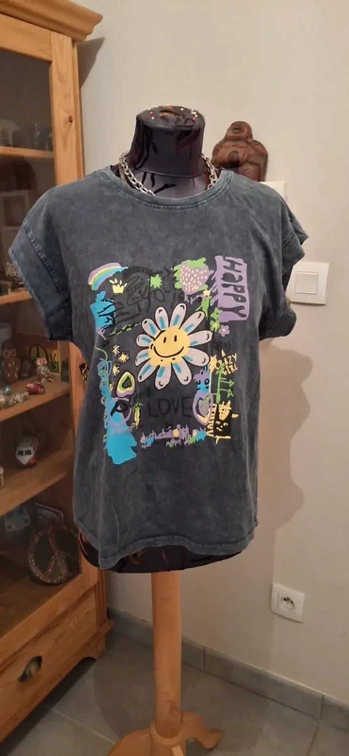 T-shirt peace and love gris - photo numéro 2