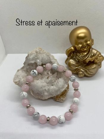 Bracelet quartz rose et howlite 19 cm , lithothérapie