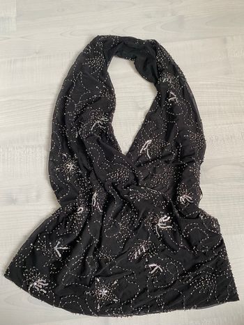 Top halter noir à sequins dos nu neuf Zara 
