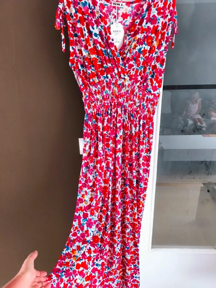 Robe longue femme été rouge et blanche à fleurs TU 38 à 46 - photo numéro 8