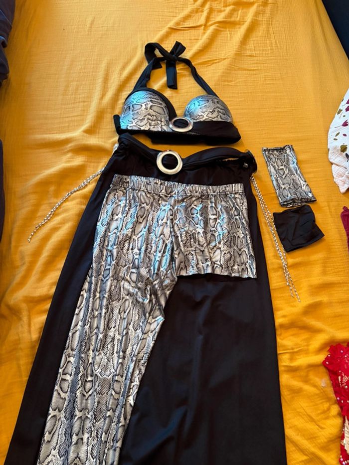 Costume de danse orientale noir et serpent argent - photo numéro 2
