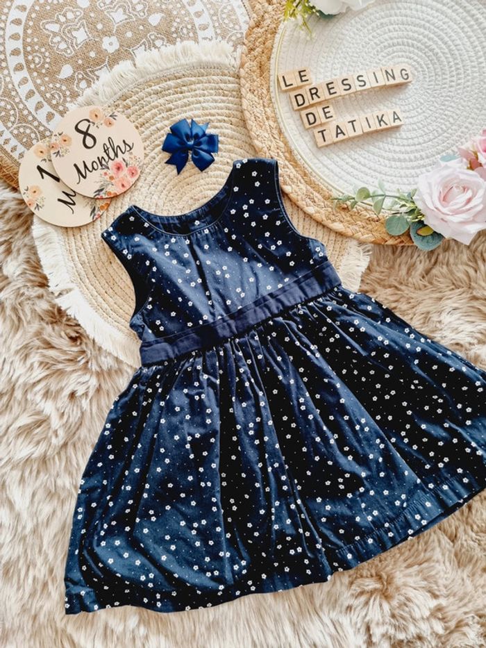Robe fleurie marine et barette 18mois bébé fille