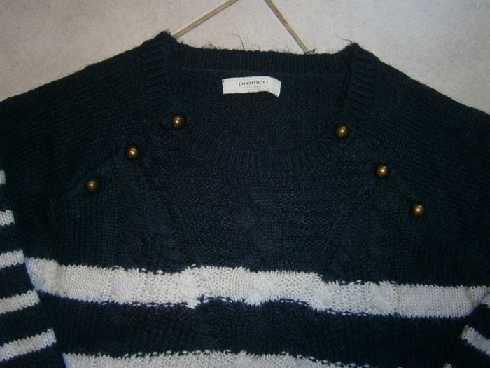 Pull ML marine rayé blanc PROMOD Taille 42 - photo numéro 2