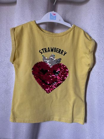 T-shirt jaune fraise rose sequins 4 ans Orchestra