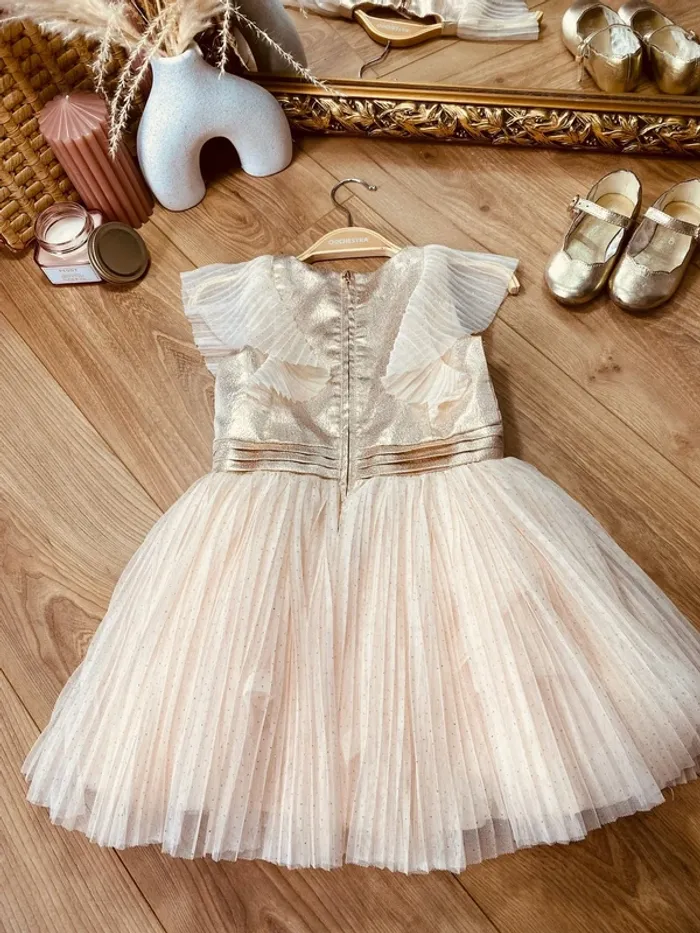 Taille 3-4 ans Robe créateur fille TAO beige pêche doré * satin tulle scintillant * 🩷 - photo numéro 9