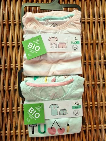 Lot de 2 pyjashorts en coton bio 3/4 ans