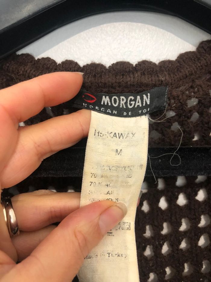 Joli pull gilet Morgan couleur chocolat taille M - photo numéro 4