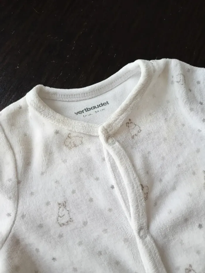 Pyjama en velours avec motifs blanc Verbaudet 1 mois-54cm - photo numéro 2