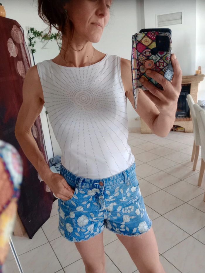 Top femme 36 blanc strass c85 - photo numéro 2