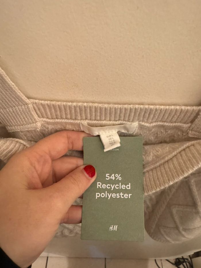 Débardeur crop top  façon tricot h et m beige torsadé taille l - photo numéro 2