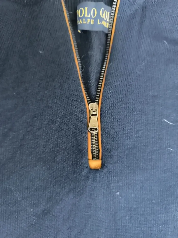 Magnifique pull quart zip laine mérino Ralph Lauren Polo Golf marine logo blanc homme L US Open 2015 - photo numéro 4