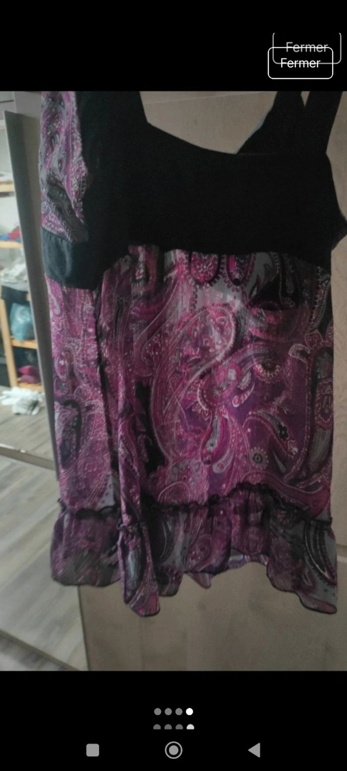 Débardeur en voile transparent violet / noir femme taille 1 - photo numéro 4