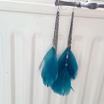 Boucles d'oreilles plumes turquoises