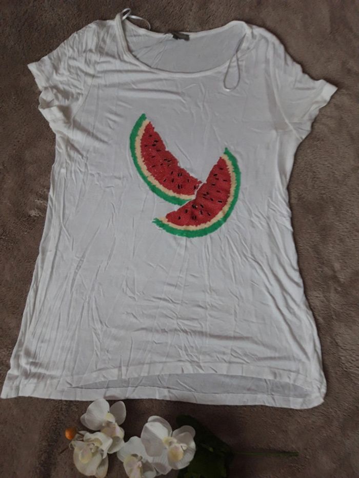 Tee-shirt blanc motif pastèque - photo numéro 3