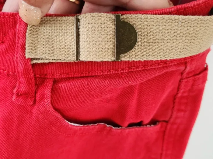 🔴 Pantalon cargo rouge avec ceinture intégrée – Taille 38 - photo numéro 4