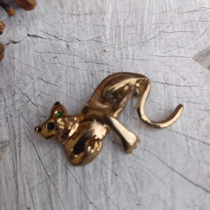 Broche vintage dorée chat - photo numéro 2