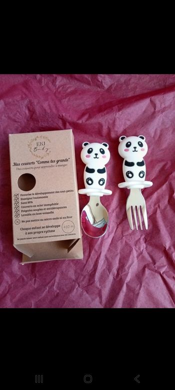 Couverts bébé ergonomiques panda – cuillère et fourchette – neufs