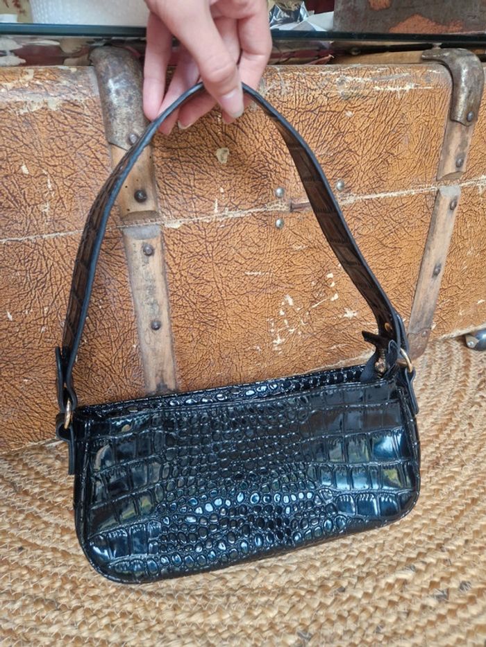 Lot de 2 sac à mains noir effet croco et violet femme - photo numéro 4