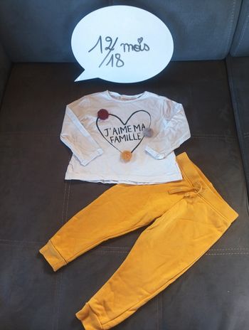 Ensemble (tee shirt manches longues+pantalon) Fille 12/18 mois J'aime ma famille cœur