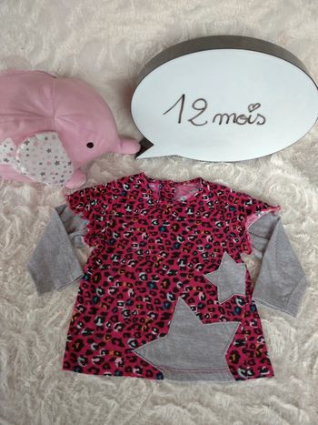 Tee shirt tunique chemise manches longues Fille 12 mois Étoile motif léopard Pik Ouic