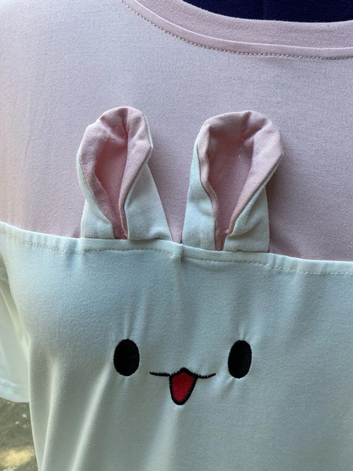 Tee-shirt  mignon rose et blanc motif lapin XXL - photo numéro 5