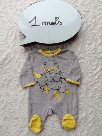 Pyjama grenouillère velours Mixte 1 mois Ours