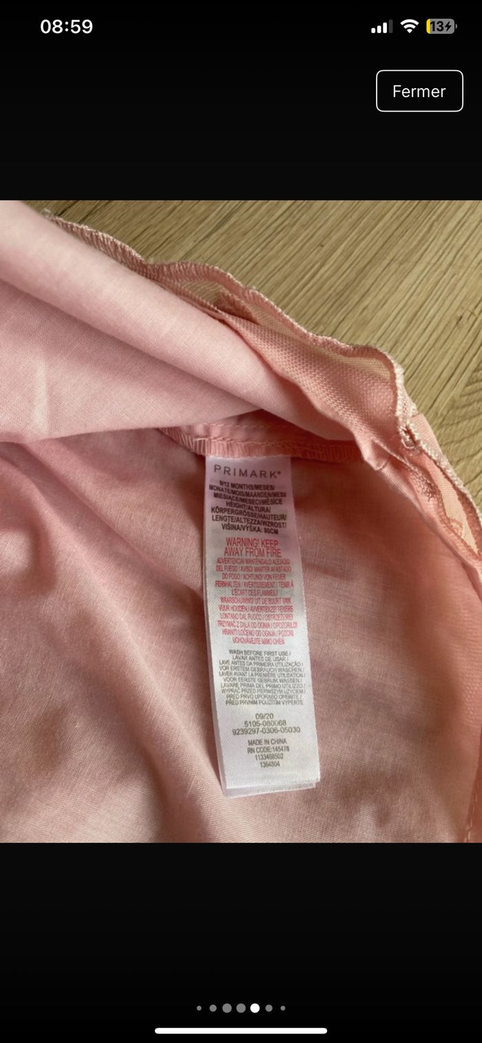 Robe de cérémonie sans manche tulle cousu fleur feuille rose 9/12 mois Primark - photo numéro 5