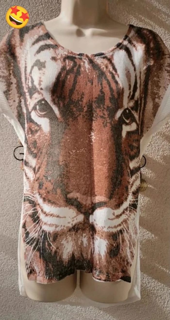 Pull en maille fine motif Tigre taille S - photo numéro 8