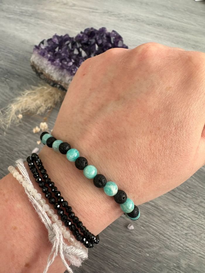 Bracelet en pierre de lave véritable et Amazonite d’Afrique du Sud - Pierre véritable - photo numéro 5
