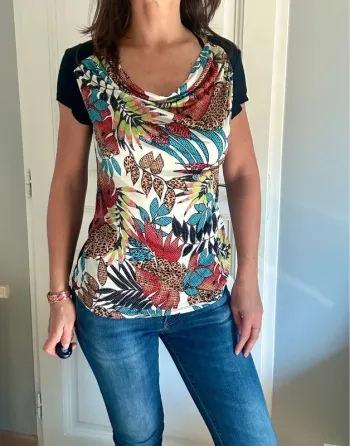 Ravissante blouse col bénitier – imprimé floral multicolore S / 36 / 1