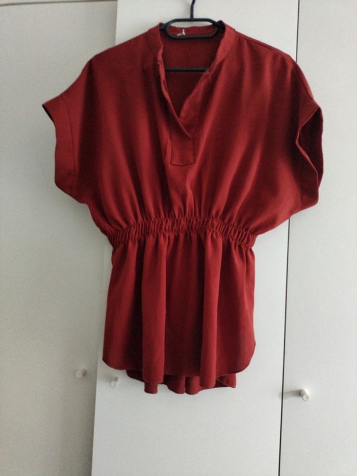 Blouse Femme Blouse Couleur Rouille Chemise Mi-longue Fluide Ample