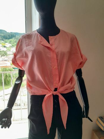 Blouse avec noeud effet texturer rose Vintage