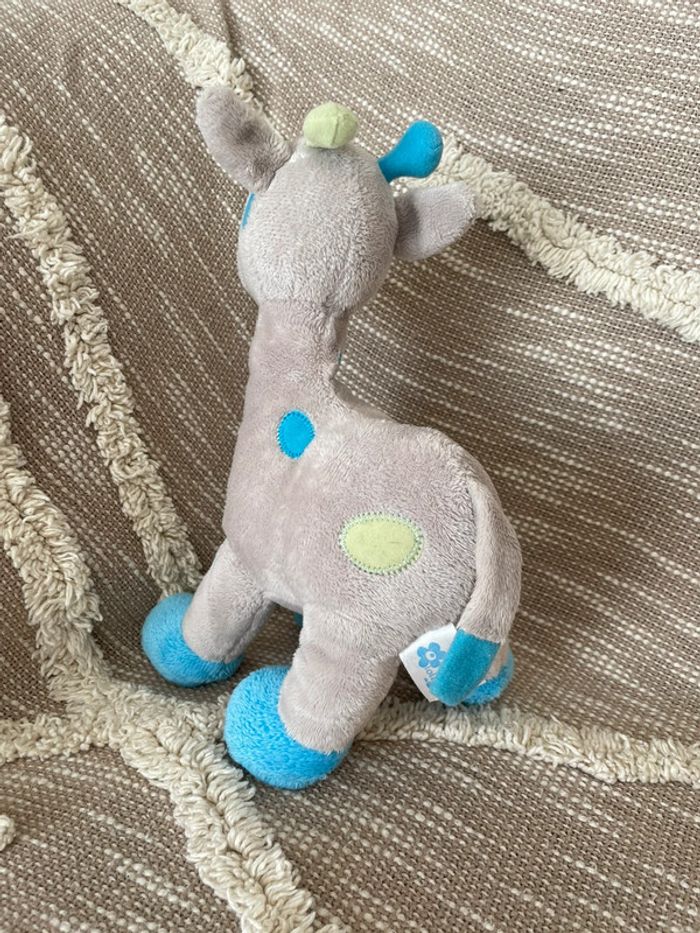 Peluche doudou 25cm Arthur et Lola girafe grise et bleu à pois très bon état - photo numéro 4