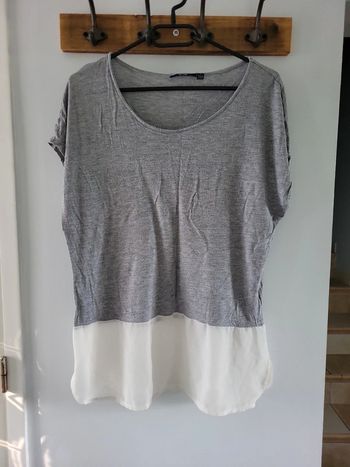 Kiabi t-shirt 2 en 1 gris blanc taille L 40