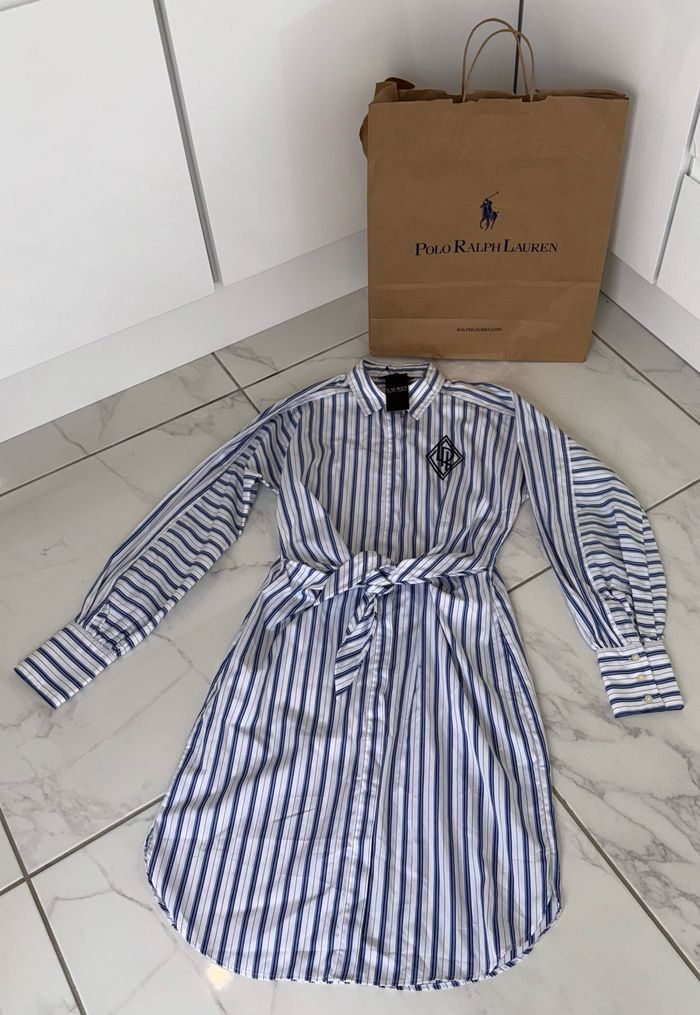 Robe-chemise Ralph Lauren en popeline de coton rayée. Neuve. Taille 6. - photo numéro 5