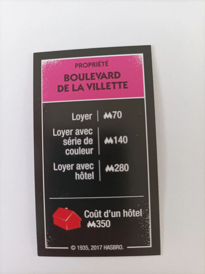 Carte propriété boulevard de la villette pièce détachée Monopoly édition tricheurs Hasbro #A28