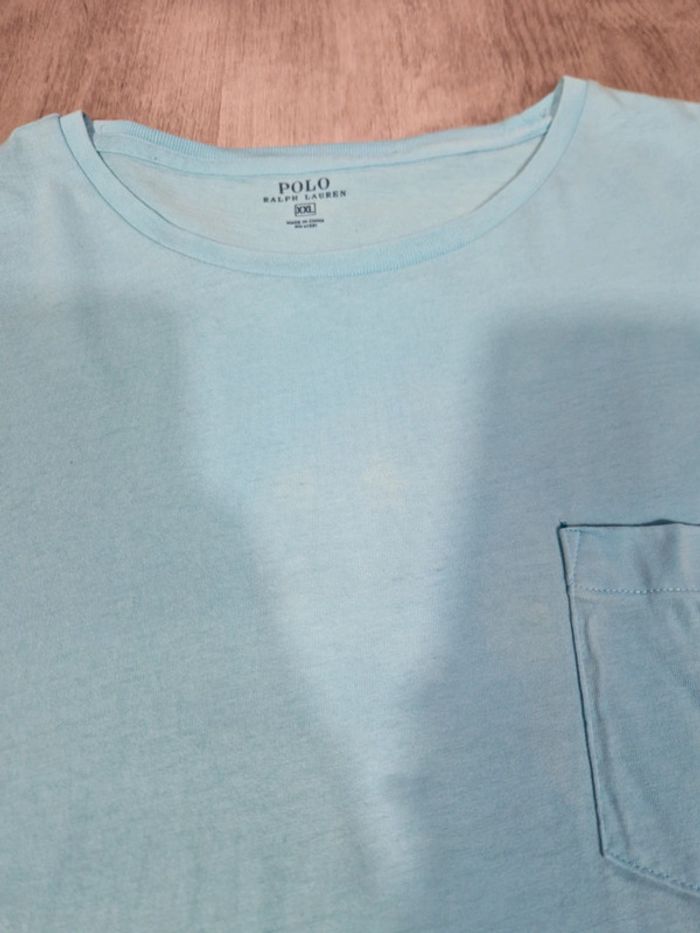 T shirt Ralph Lauren Bleu Ciel Logo Brodé Rose Taille 2XL Homme - photo numéro 11
