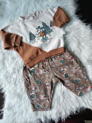 Ensemble bébé vintage Disney Mickey rétro – sweat + pantalon marron 6 mois 
