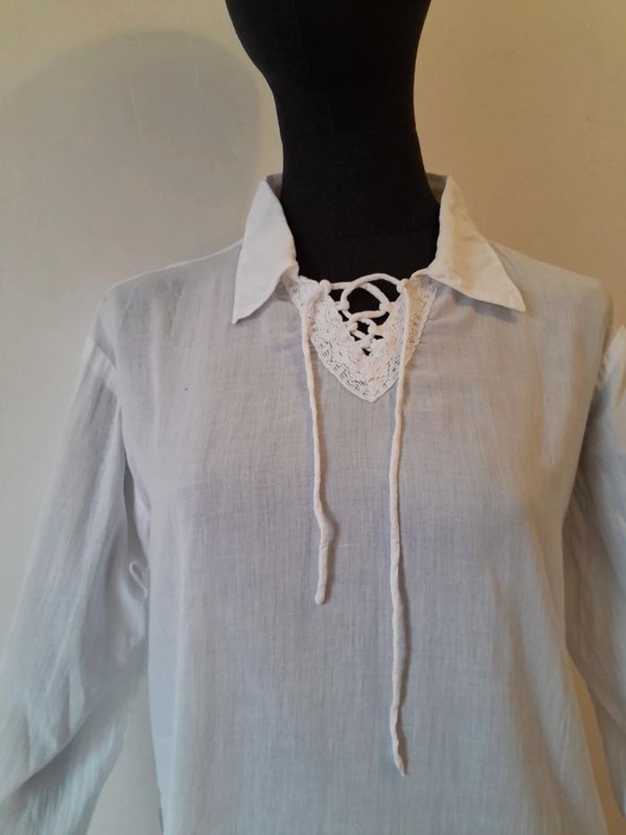 Blouse blanche transparente en coton taille s Zamba broderie effet lin - photo numéro 4