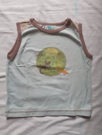 Débardeur bleu ciel motif rond vert et lézards