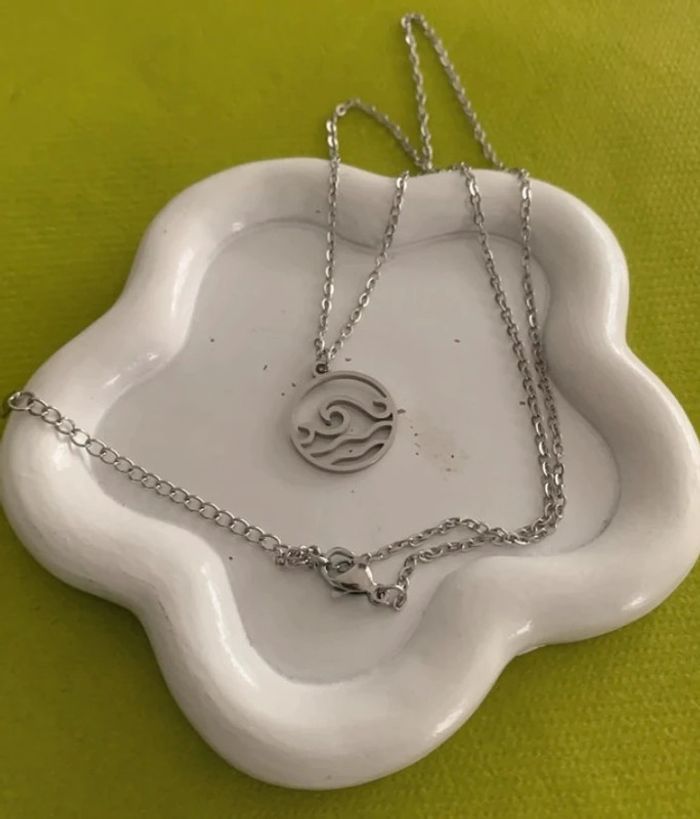 Collier mixte surf vague mer océan en acier inoxydable argenté - photo numéro 4