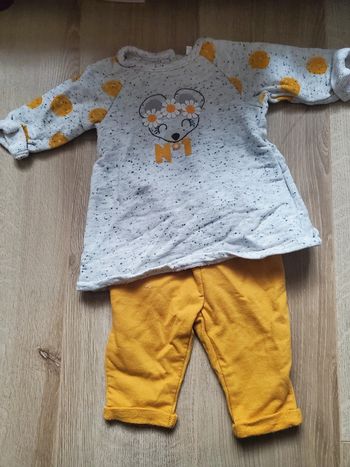 🌴 Ensemble fille pull et pantalon gris jaune 3 mois