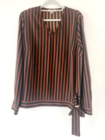 Blouse rayée marron & noire C&S Paris – Taille L/XL
