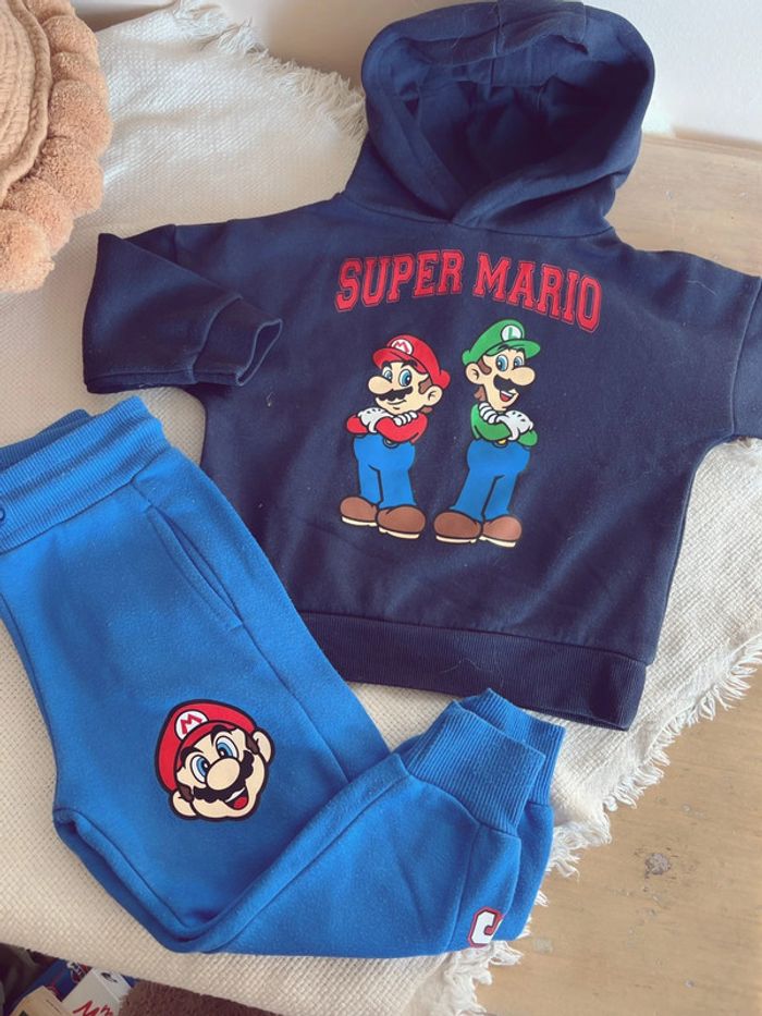 Ensemble jogging Sweat-shirts à capuche super Mario bleu marine 24 mois - photo numéro 2
