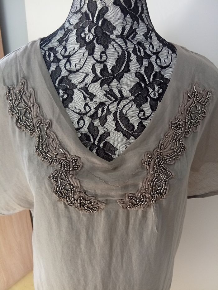 Jolie robe tunique décos perles légèrement transparente indiqué S peut aller à un 38 Coton/soie - photo numéro 2
