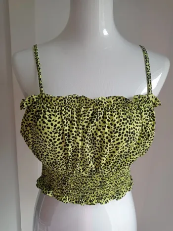 Magnifique haut court crop top à pois jaune vert et noir T.36 Topshop